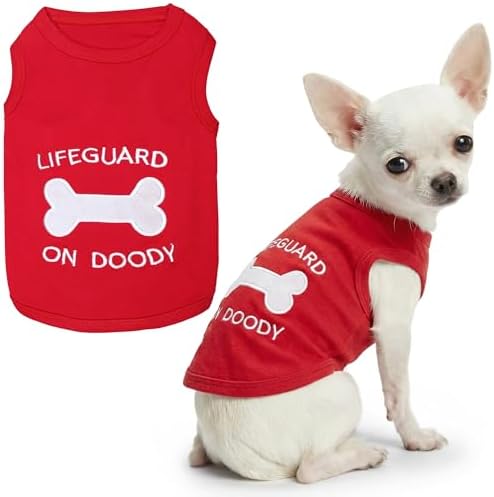 Parisian Pet Dog Shirt – 100% Cotton Shirts for Small Dogs – Sleeveless Red Lifeguard Puppy Vest – Lightweight and Breathable Pet Apparel – Pullover Summer Dog Clothes - Stretchy T Shirts for Dogs