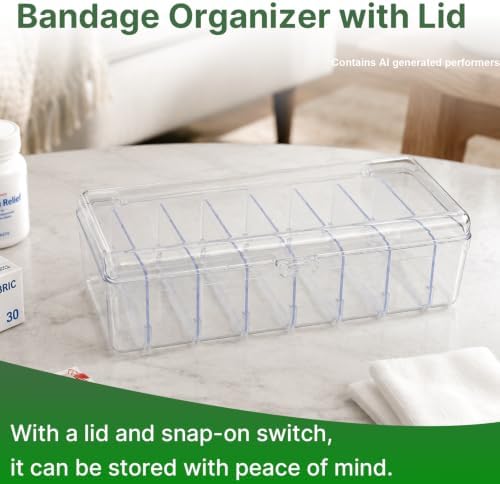 Bandaid Organizer Container, Band Aid Organizer Box, Bandaid Storage Organizer, Bandage Organizer with Lid, Travel Bandaid Case for Elastic Bandage Wrap, Cotton Swabs(Transparent)