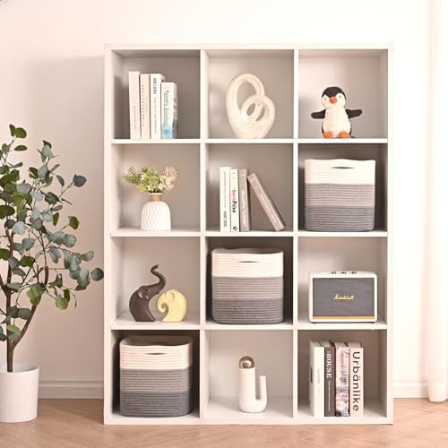 ICERZCZ 11 Inch Cube Storage Bins, Storage Cube Organizer Bins, Woven Cotton Rope Basket for Storage, Storage Baskets for Organizing Shelves, Grey Baskets for Toys, Gradient Grey (Pack of 3)