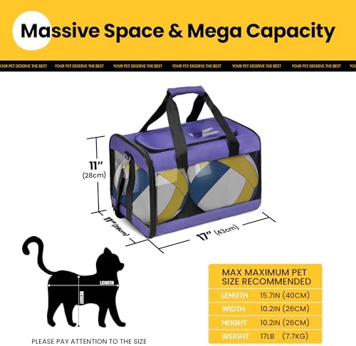 Conlun Cat Carrier Airline Approved, Soft-Sided Dog Carrier with Inner Safety Leash, Pet Transport Carrier for Small-Medium Cats Puppies up to 15 Lbs, Collapsible Travel Kitten Carrier Bag -Purple M | Airline Approved,with Inner Safety Leash,Collapsibl...