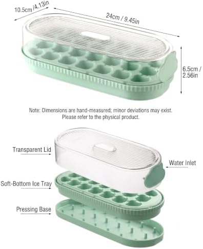 21 Cubes Press Ice Cube Tray with Lid and Storage Bin Easy Release | Fill without opening cover, PP+TPE+PET stackable odorless ice maker box for cocktail whiskey, mint green, 9.4x4.1x2.6 in