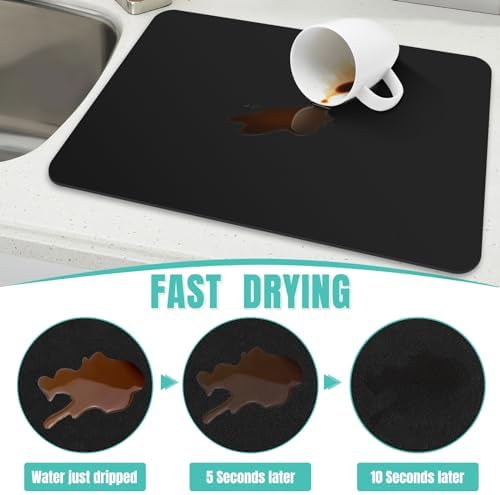 Coffee Mat Super Absorbent Dish Drying Mat Coffee Bar Mat 18"x 36", Black
