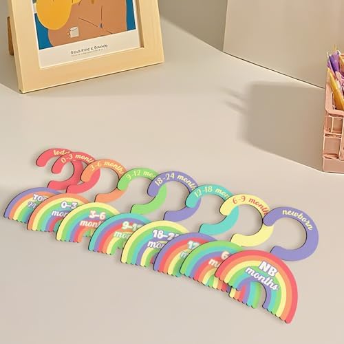 Baby Clothes Dividers for Closet - Set of 8 Wooden Baby Size Closet Dividers Newborn to 24 Months, Newborn Organizer for Boys Girls - Rainbow Baby Nursery Decor Kit Newborns Gift Baby Shower