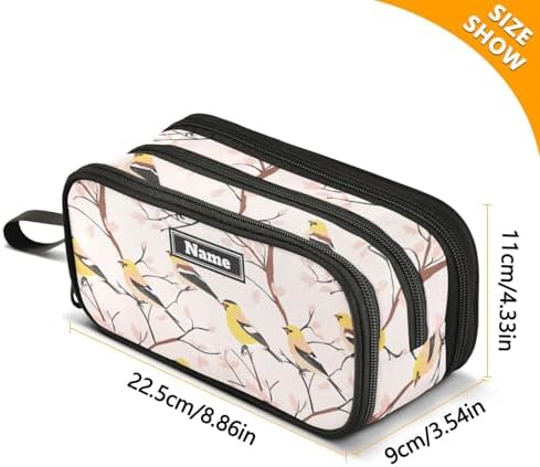 Custom Large Capacity Pencil Pen Case Kids Pencil Box Case Preppy School with Handle Sweet Goldfinch Birds Blush