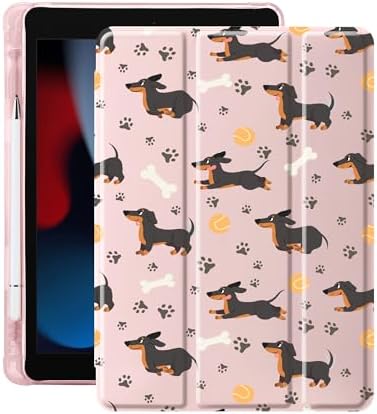 Cute Dachshund Dog Case for 8.3" iPad mini 6, Clear TPU Smart Stand Back Cover with Pencil Holder, Auto Wake/Sleep Foldable Four-Corner Shockproof Protective Case