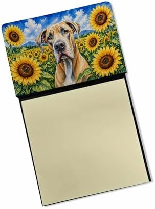 Caroline's Treasures Great Dane in Sunflowers Watercolor Sticky Note Holder Refillable Dispenser Desk Accessory 3x3 Pad Gift