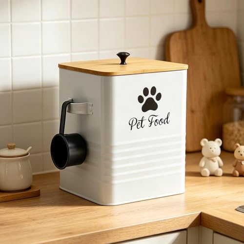 Cat Food Storage Container for Dog Food Airtight Pet Treat Storage Jar Organizer with Bamboo Lid and Scoop Galvanized Iron Suitable for Home Kitchen P