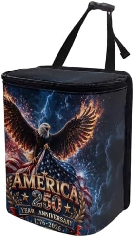 American 250th Car Hanging Trash Can Eagle Patriotic Garbage Can with Adjustable Straps Universal Car Accessories Interior for SUV Trucks