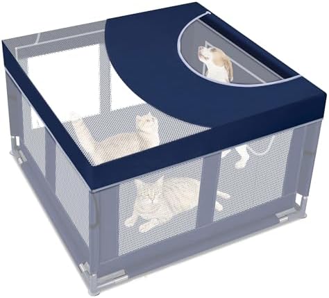 Dog Playpen Cover, 42x42 inch Dog Play Pen Top with Hooks, Soft Fabric Roof Puppy Playpen Topper for Cat Crate Kennel (Cover Only)