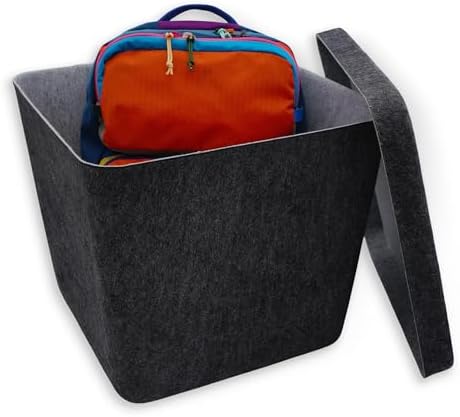 Welaxy large stackable felt bin Functional basket container for Toys Pet Books Clothes throw blanket hide storage solution multi-use as footrest foot stool coffee table (Charcoal)