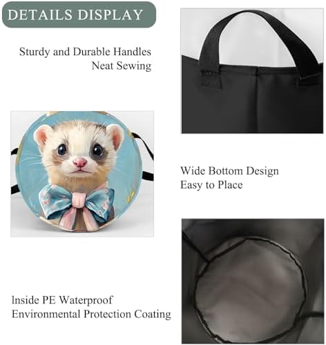 Cute Ferret Laundry Basket Hamper, Organizer Bins Gifts for Women Kids, Pet Foldable Waterproof Clothes Hamper Handles Storage Bucket for Bedroom Bathroom Room Decor 19.7"x15.7"