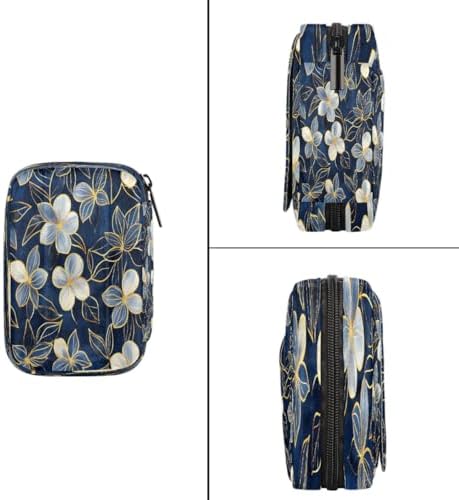 Pill Organizer Box Flowers Blue Background 7-Day Weekly Medicine Pill Case Travel Pill Container Portable Pill Holder Storage Purse Bag Small Compact Size for Vitamin Supplement Birth Control