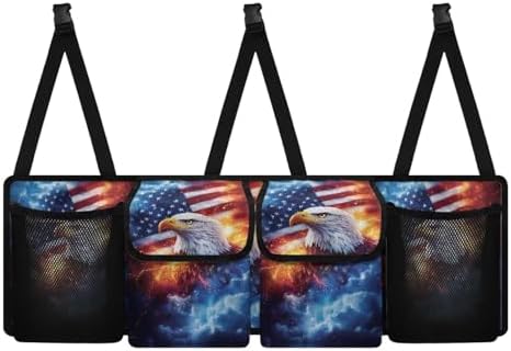 Eagle American Flag Hanging Car Trunk Organizer Car Back Seat Storage Bag Auto Cargo Bag Collapsible Auto Interior Accessories for Sedans SUV Jeep Trucks MPV Van