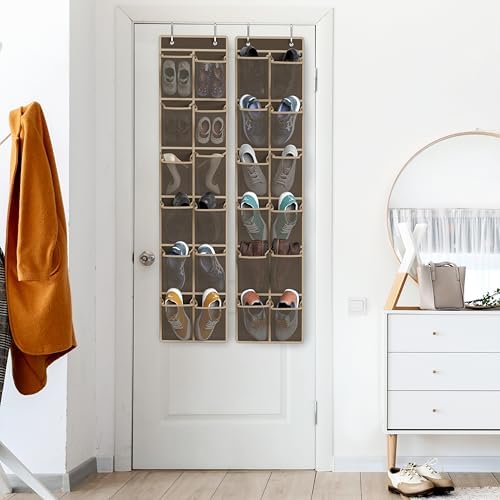 Simple Houseware 12 Pockets Large Over Door Shoe Organizer, 2 Pack, Brown