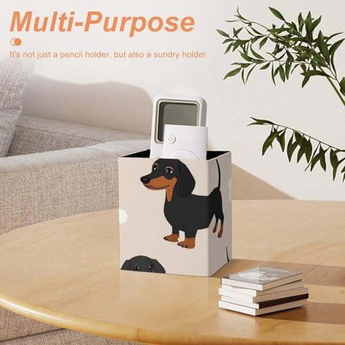 Fashion Pen Cup Pencil Holder Makeup Brush Storage Leather Desk Organizer Wiener Dog Doxie Dachshund Weiner Dog Pet Dogs