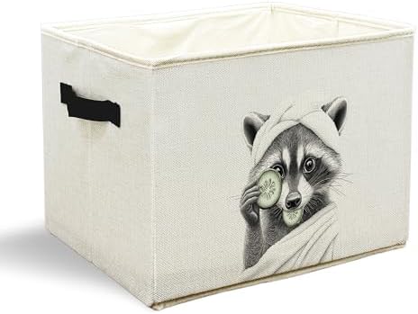 Funny Raccoon Bathroom Storage Bins Box, Raccoon Bathroom Decor, Raccoons Gifts Storage Basket Laundry Hamper with Handle for Bath Room Clothes Vanity Undersink Home Organization