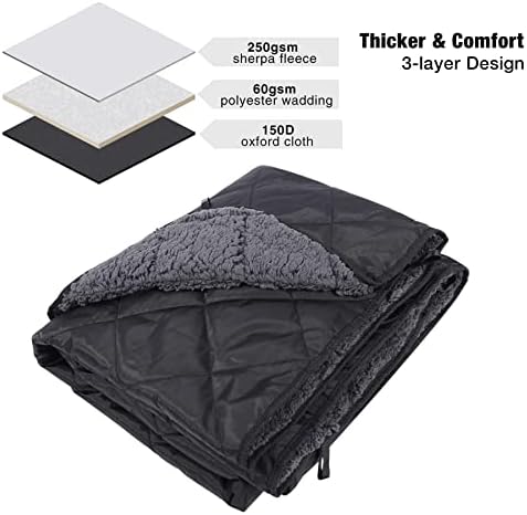 REDCAMP Large Outdoor Blanket 59"x50" Sherpa Fleece Lining, Black | Cold Weather Warm Thick Outdoor Blanket Comfy Foldable & Windproof for Camping Stadium,Car,Picnics,Pet,Trip,Machine Washable