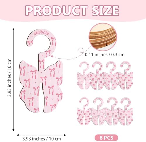 Baby Clothes Dividers for Closet - Set of 8 Wooden Baby Size Closet Dividers Newborn to 24 Months, Newborn Organizer for Girls, Delicate Butterfly Bow Baby Nursery Decor Kit Newborns Gift Baby Shower