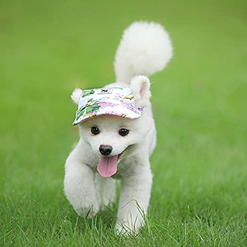 Leconpet Baseball Caps Hats with Neck Strap Adjustable Comfortable Ear Holes for Small Medium and Large Dogs in Outdoor Sun Protection (M, Colour Flower)
