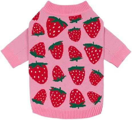 Fitwarm Adorable Strawberry Dog Sweater, Thermal Dog Winter Clothes for Small Dogs Girl, Pet Outfit, Pink, Red, White, Green, XL