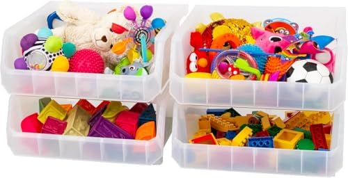 ReadySpace Extra Large Stackable Plastic Storage Bins, 4-Pack, Clear