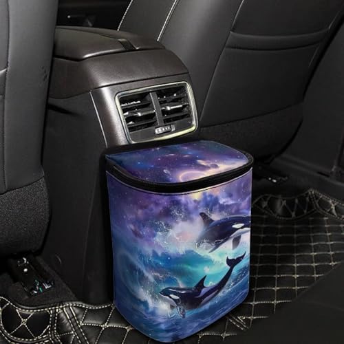 DISNIMO Killer Whale Car Trash Can with Lid Cute Car Accessories Leak Proof Car Trash Bag Hanging Car Garbage Can Multipurpose Storage Container for Back Seat Road Trip