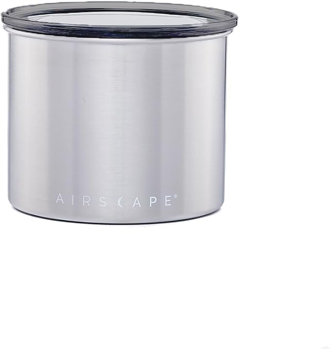 AirScape by Planetary Design | Airless Storage | 250g | Brushed Steel | Food Storage Container | US Patented Airtight Lid | Push Out Excess Air Preserve Food Freshness (Small, Brushed Steel)