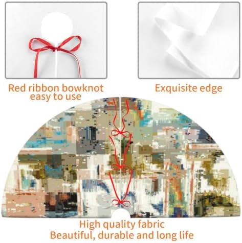 Christmas Tree Skirt, Soft Polyester Xmas Tree Skirts with Ribbon Ties, Rustic Farmhouse Holiday Party Decorations Imitation of A Grunge Dirty Texture 30"