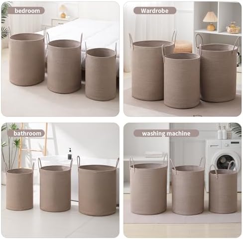 Laundry Basket Hamper Tall Rope Storage Woven for Blanket toys Dirty Clothes in Living Room Bathroom Bedroom (Tan, 80L/21.3Gal)
