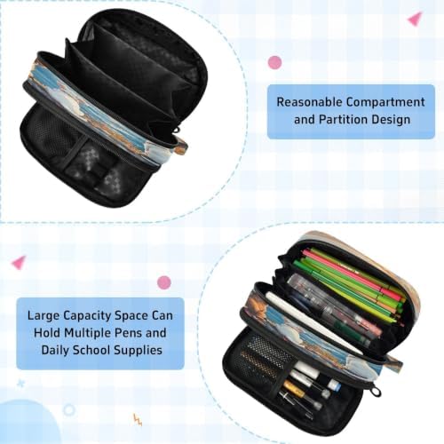 SUABO Pet Dogs Sunset Painting Pencil Case Large Pen Box Holder | Large Capacity Pencil Pouch Stationery Bag with Compartments, Transparent PVC Layer, School Office Supplies for Kids Adults