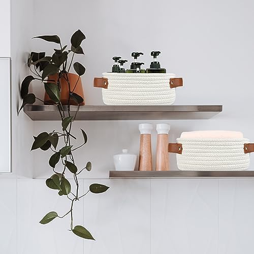 ABenkle Small Storage Basket, Mini Baskets, Cute Rope Woven Basket for Organizing, Square Shelf Storage with Handle, Boho Decorative Toy Bin for Nursery, Spa, Empty Gift Baskets - XS