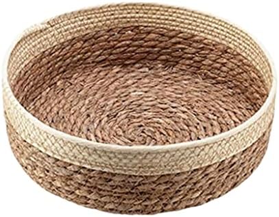 Storage Basket Woven Straw Basket Laundry Hamper Organizer Bin with Lightweight Washable Body for Clothes Towels Bed Sheets and Pet Accessories, Beige and Brown M