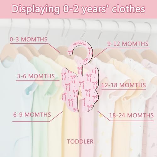 Baby Clothes Dividers for Closet - Set of 8 Wooden Baby Size Closet Dividers Newborn to 24 Months, Newborn Organizer for Girls, Delicate Butterfly Bow Baby Nursery Decor Kit Newborns Gift Baby Shower