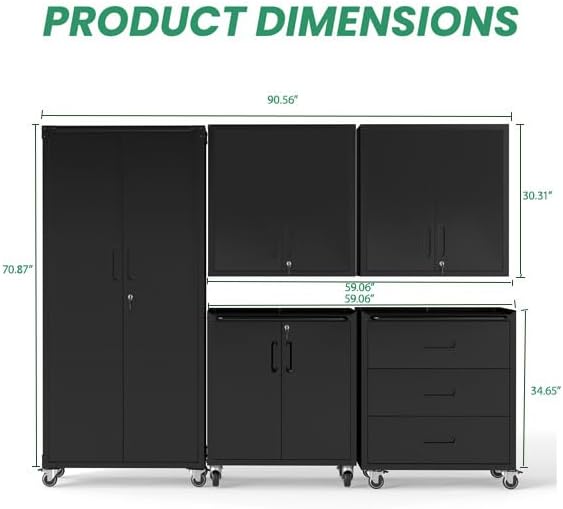 Garage Cabinet System | Heavy Duty Steel All-in-One Modular Garage Cabinet Set for Ultimate Workshop Organization | Easy Assembly Garage Storage Cabinets & Tool Bench