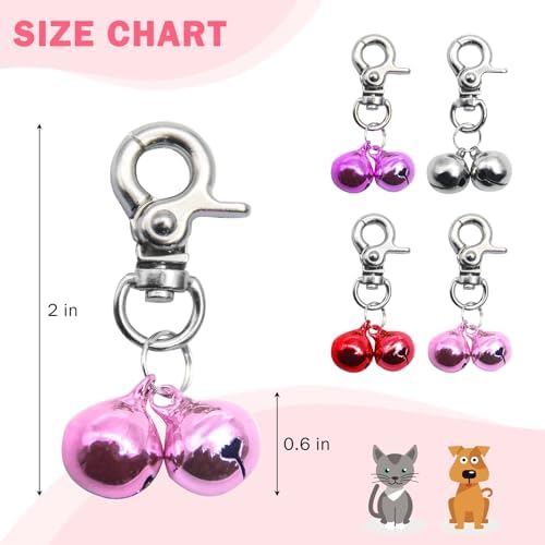 SCENEREAL Bells for Dog Collars - 2 Pack Pet Hanging Ring Bell Accessories for Dog & Cat, Pet Pendant Collar Charm with Heavy Duty Snap Clips, Sliver Bells for Tracking and Training Christmas Gift, Pink+Pink