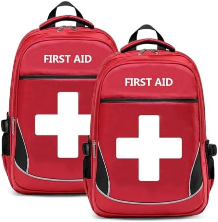 First Aid Bag Empty Red Emergency First Responder Trauma Multi-Pocket Traveling Field Trips Camping Essentials (Red, Pack of 2)