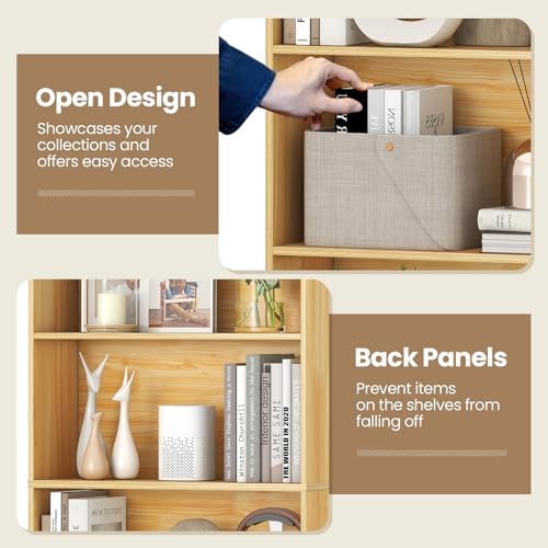 GIANTEX 6-Tier Bookcase Set of 2, 70" Tall Wooden Bookshelf, Freestanding Storage Organizer w/Open Shelves, Anti-Tipping Kits, Modern Floor Standing Display Shelves for Living Room,Burlywood
