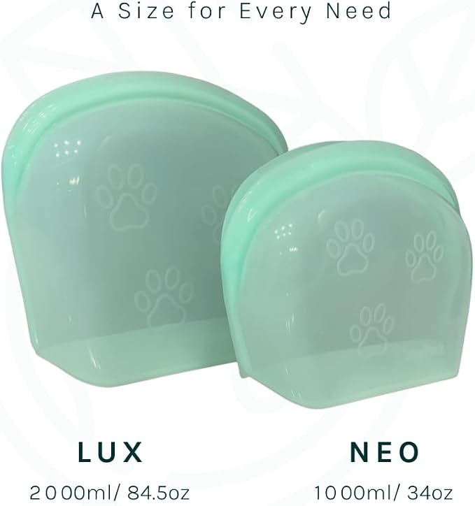 SnapPack Premium Silicone Reusable Pet Storage Stand-Up Bags, 2-Pack Duo Set, Microwave, Dishwasher, Oven and Freezer Safe, BPA Free, Leak-free, and Eco-friendly |1000ml & 2000ml (Teal)