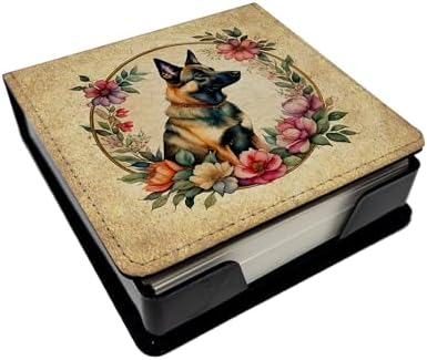 Caroline's Treasures Belgian Malinois and Flowers PU Leather Note Paper Holder with Artist-Designed Cover, Desk Accessory, Office Gift