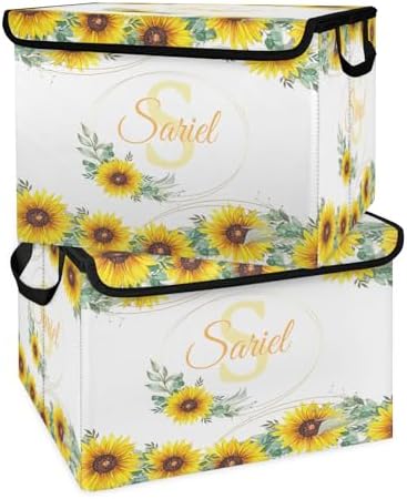 Sunflower Storage Bin with Lid Personalized Storage Baskets for Organizing Foldable Closet Organizers with Handles,Cute Basket for Boys Girls for Clothes Blanket Pet Dog Toy Basket Storage (2 Pack)