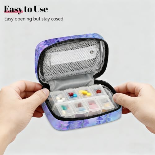 Travel Pill Organizer Abstract Watercolor Purple Blue Pill Case