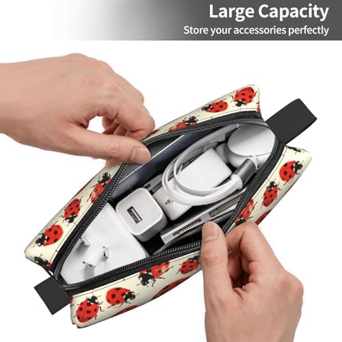 Vintage Ladybug Makeup Bag for Women with Wrist Strap | Durable 600D Oxford Fabric, Impact-Resistant & Compact, Travel Cosmetic & Makeup Organizer for Gym & Daily Use