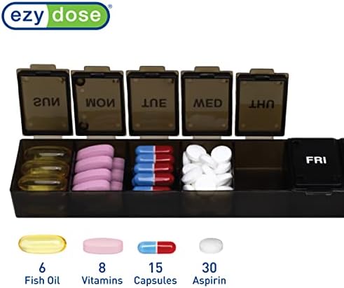 Ezy Dose Weekly (7-Day) Pill Organizer, X-Large Medicine Planner, Black