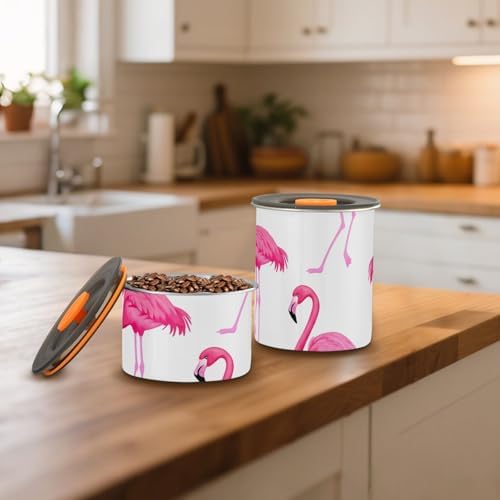 Pink Flamingos Coffee Canister with Lid Airtight Food Storage Containers 17OZ Stainless Steel Canisters Kitchen Food Organizer for Beans, Cereal, Pasta, Flour, Sugar, Snacks