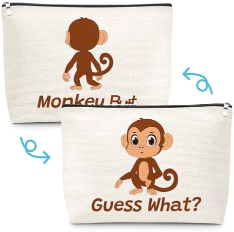 Cute Monkey Print Makeup Bag Monkey Lover Gift for Daughter Animal Monkeys Lovers Women Girls Sister Best Friend Mom Pet Coworker Graduation Mothers Day Christmas Birthday Cosmetic Bag with Zipper