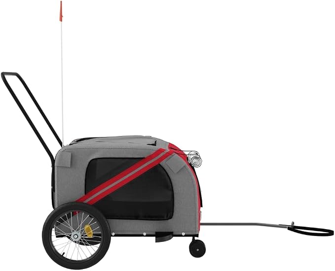 Pet Bike Trailer for Medium Dogs, Oxford Fabric Dog Bicycle Cargo Cart with Iron Frame, Orange and Gray