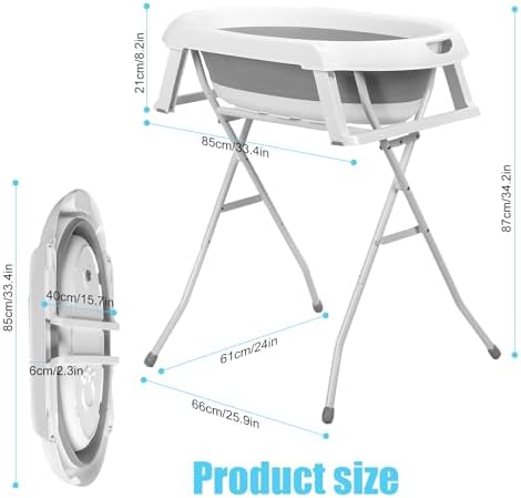 2-in-1 Foldable Dog Bathtub with Stand & Storage Rack, 34" Elevated Pet Washing Station for Small Medium Dogs Cats, Collapsible Portable Shower Tub for Indoor Outdoor Bathing and Grooming (Grey)