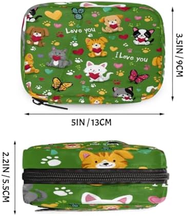 Weekly Pill Organizer Travel Size Bag with Removable 7 Day Pill Box Portable Vitamin Case Purse with Zipper,Pets Hearts Love Pattern
