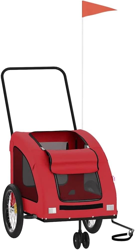 Pet Bike Trailer for Small Dogs, Foldable Bicycle Cargo Trailer with Iron Frame and Oxford Fabric, Includes Mesh Windows, Reflectors and Flag for Safety