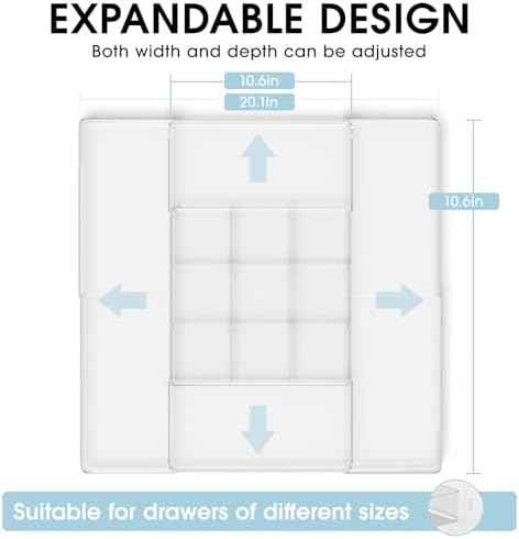 Expandable Makeup Drawer Organizer, Clear Silverware Drawer Organizer Tray.